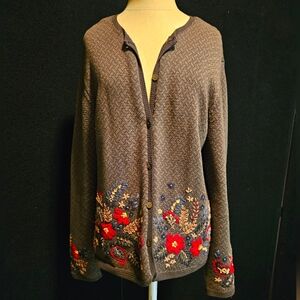 Embroidered Cardigan with Floral Design